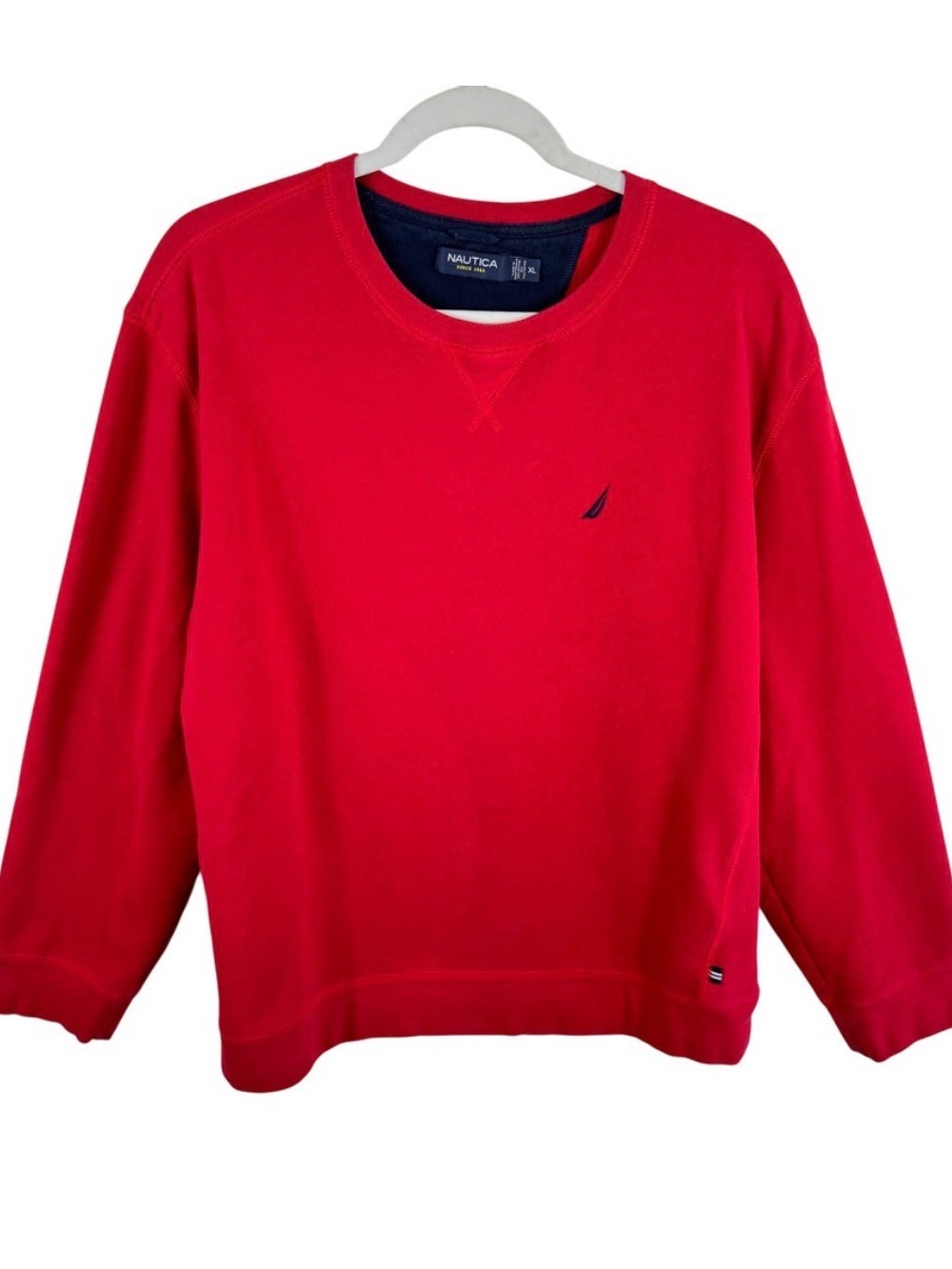 Nautica Red Crewneck Sweatshirt Womens XL Logo Pullover Preppy Classic